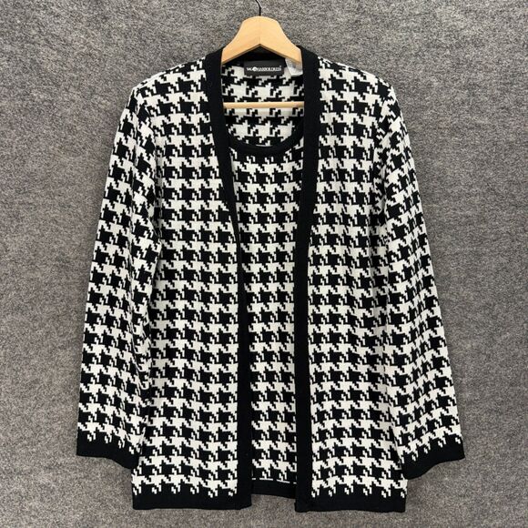 Sag Harbor Top Women L Large Black Geometric Long Sleeve Cotton Round Neck - Picture 1 of 6